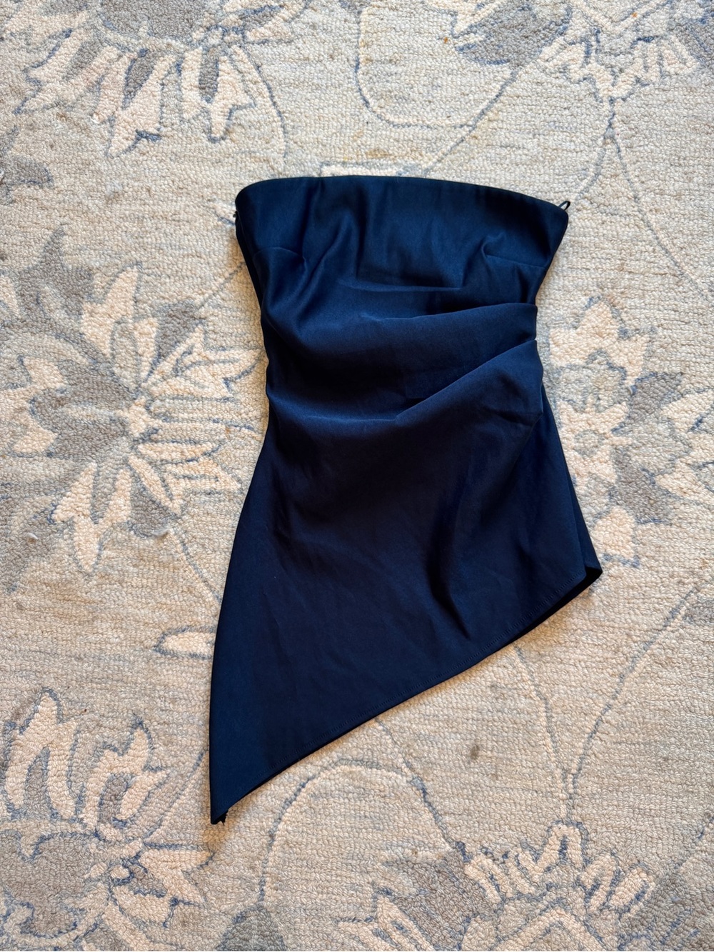 Zara Navy Asymmetric Strapless Crop Top